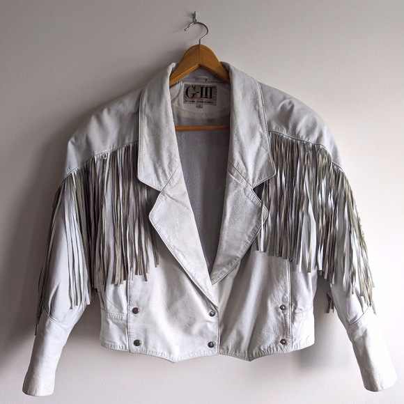 Vintage Jackets & Blazers - White leather motorcycle jacket